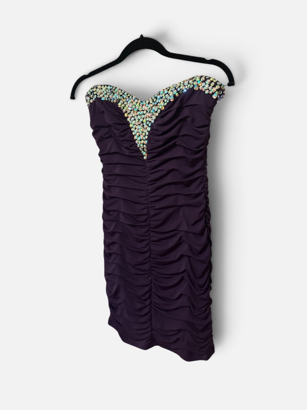 Strapless Ruched Cocktail Dress with Beaded Sweetheart Neckline - Purple